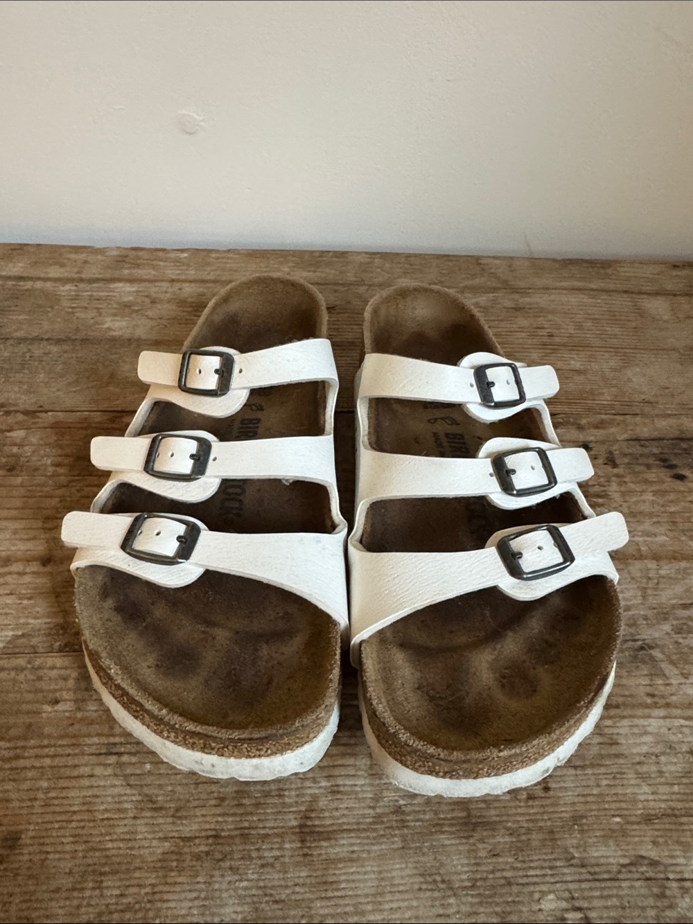 Birkenstock 38 White Florida Triple Strap Sandals Slides Birko flor - Picture 3 of 10